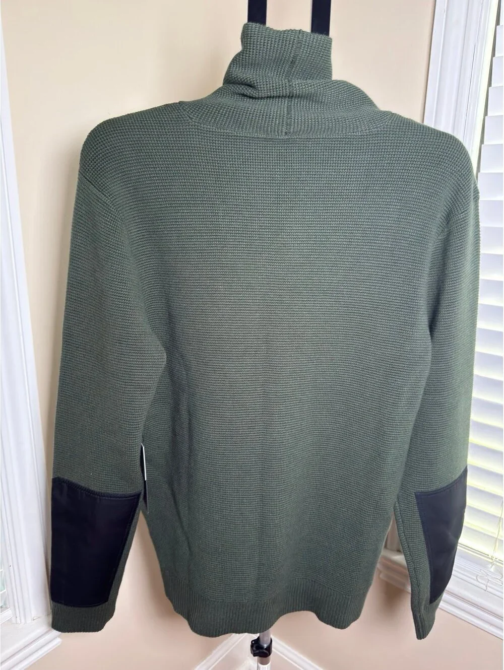AETHER Gamma Sweater Mens Large Olive Green Shawl Collar Cotton Cashmere NWT
